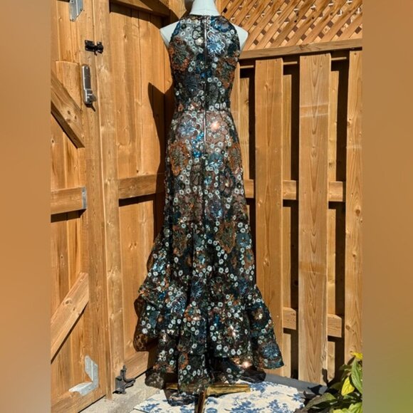 🆕 BRONX & BANCO🧿 NWOT Sicilia Blue Sequin Fluted Hem Maxi Dress Sz XS US 2 - Picture 8 of 16